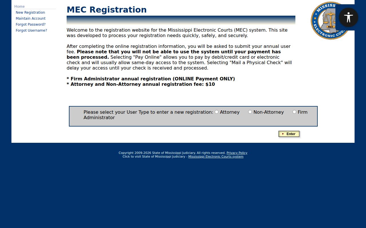 Tallahatchie County case search access through PAMEC registration choices