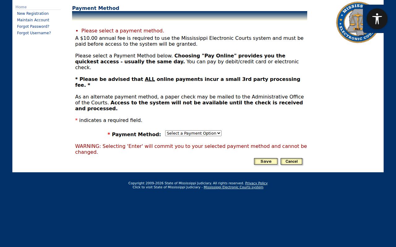 Tallahatchie County case search PAMEC payment method notice