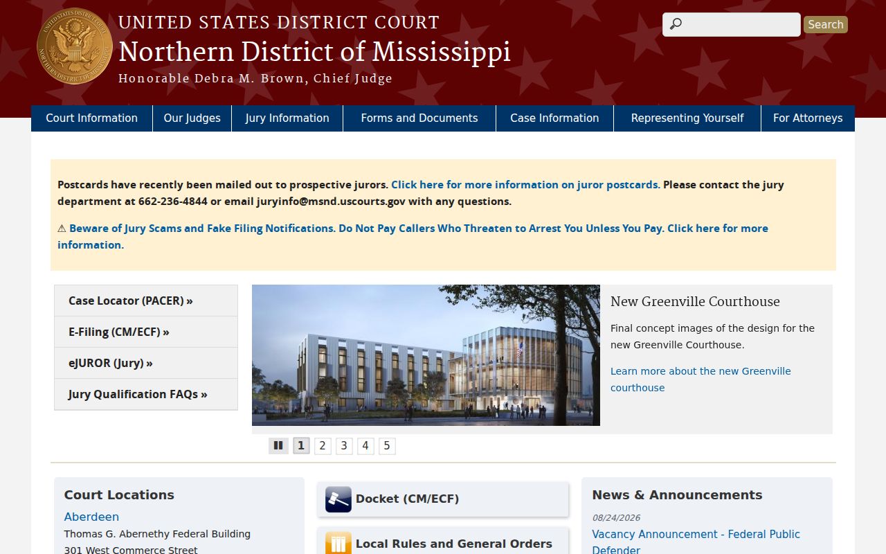 Northern District of Mississippi official federal court website