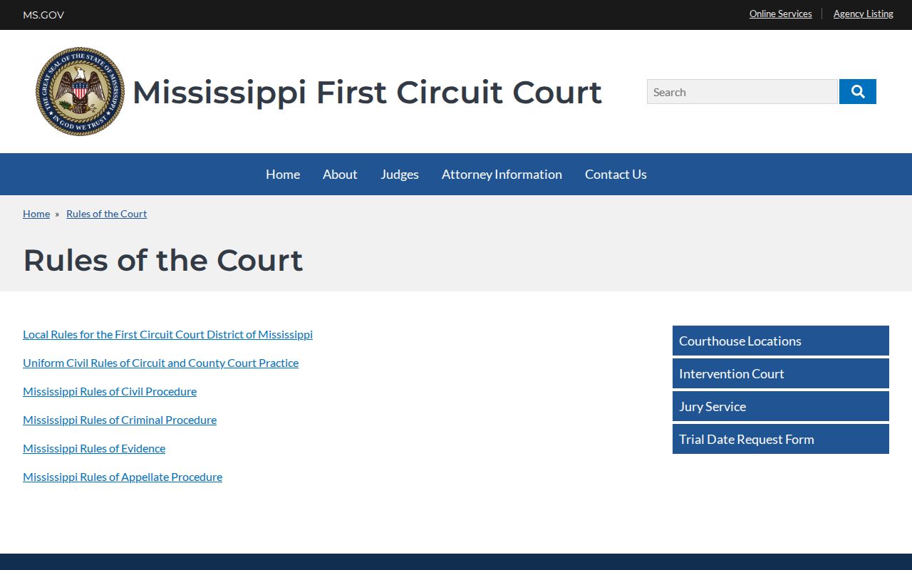 Official Mississippi court rules index for filing and record-access rules