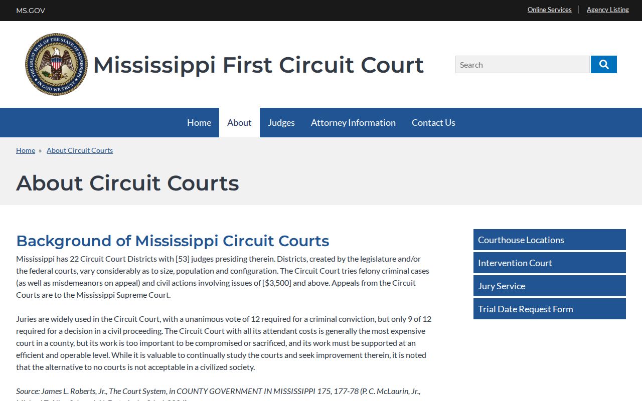 Mississippi judiciary explanation of Circuit Court jurisdiction