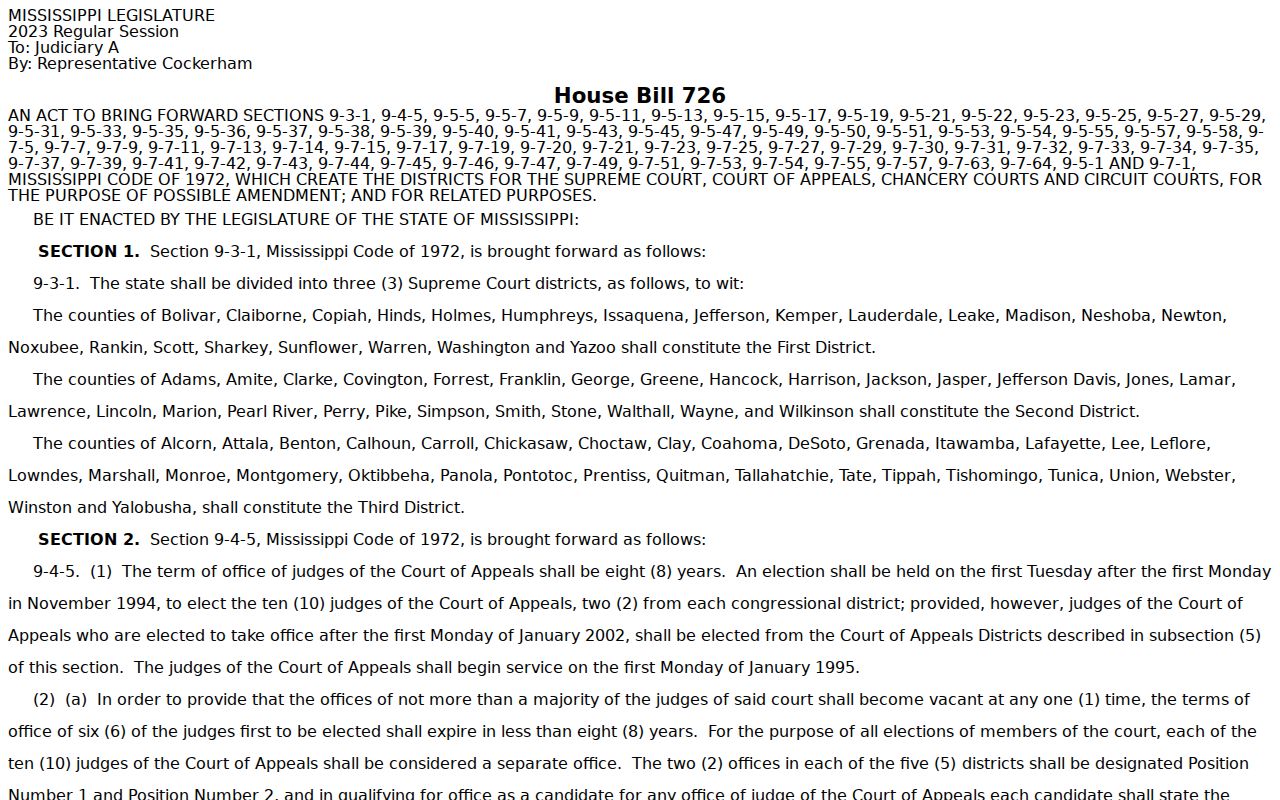 Official Mississippi legislative record concerning Seventeenth Circuit Court District composition