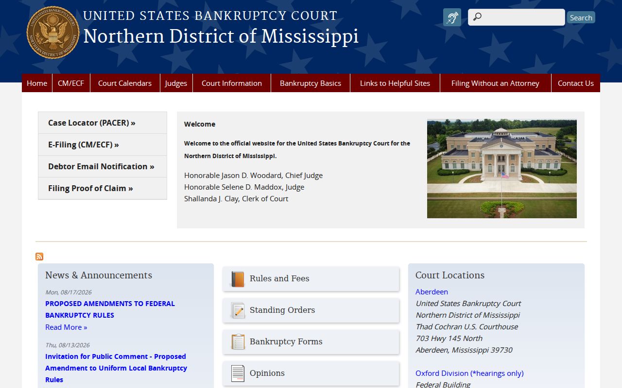 Official Northern District of Mississippi Bankruptcy Court website for separate federal records