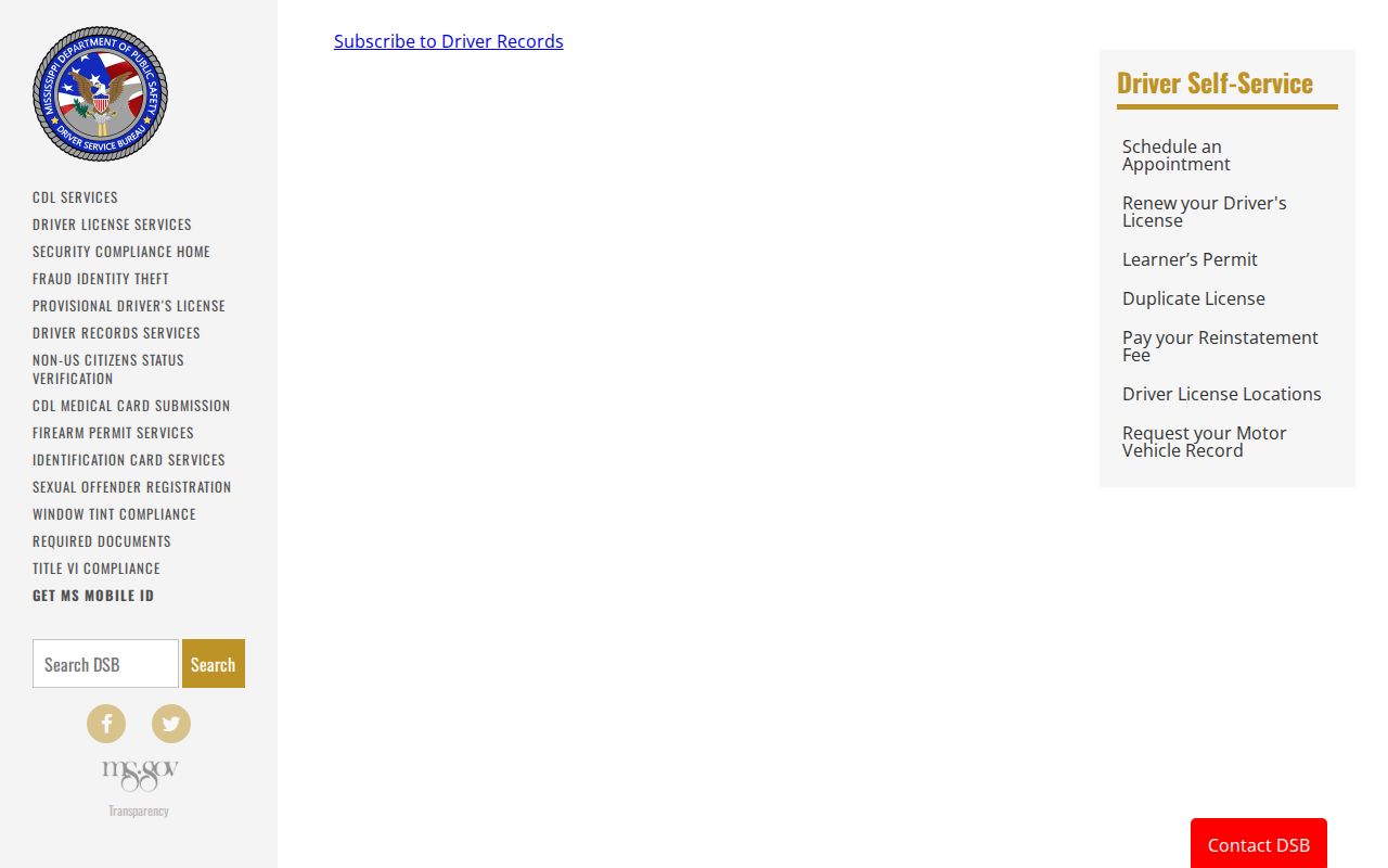 Mississippi DPS Driver Records portal entry